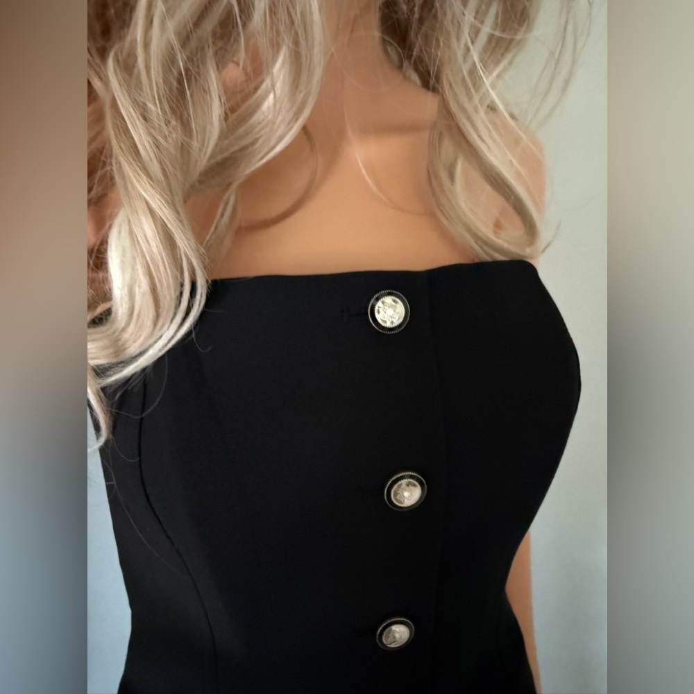 NWT White House Black Market Strapless Black Bustier with Gold Button Detail
